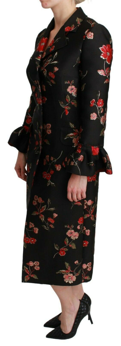 Elegant Floral Embroidered Trench Coat