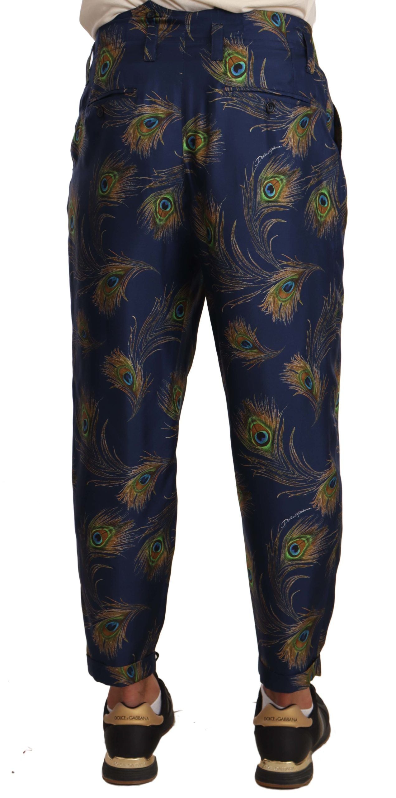 Exquisite Seidenhose mit Pfauen-Print