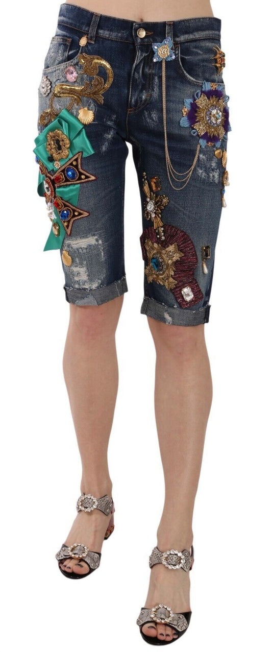 Elegante knielange Jeansshorts mit Verzierung