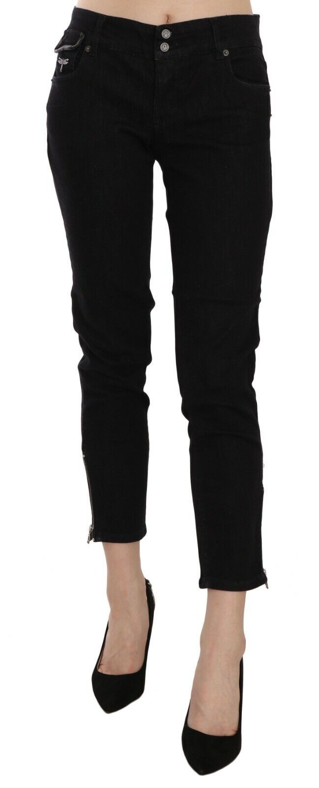 Schicke schwarze Slim-Crop-Jeans mit mittlerer Taille