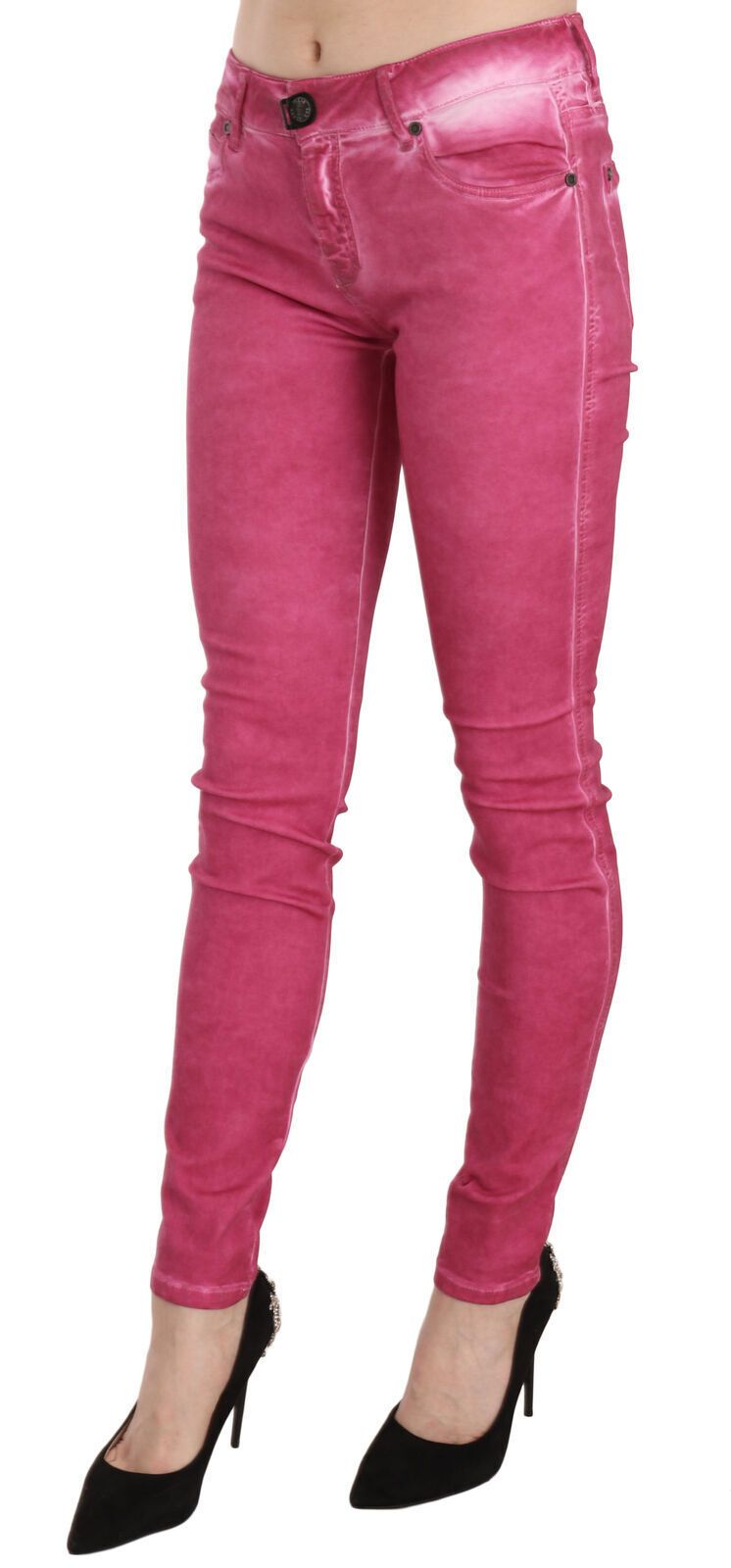 Schicke, rosa Skinny-Hose mit mittelhohem Bund