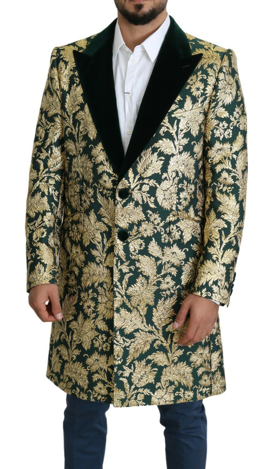 Elegante goldgrüne Jacquard-Sicilia-Jacke