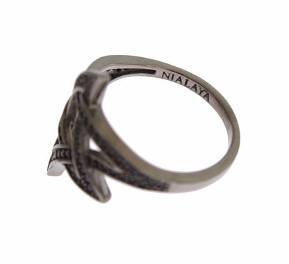 Schicker Ring aus rhodiniertem Silber mit CZ-Kristallen in Schwarz