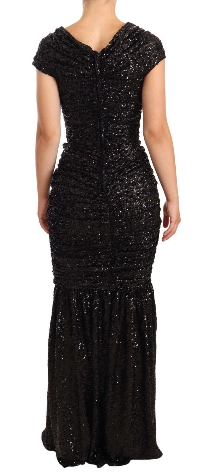 Elegant Black Sequined Open Shoulder Gown