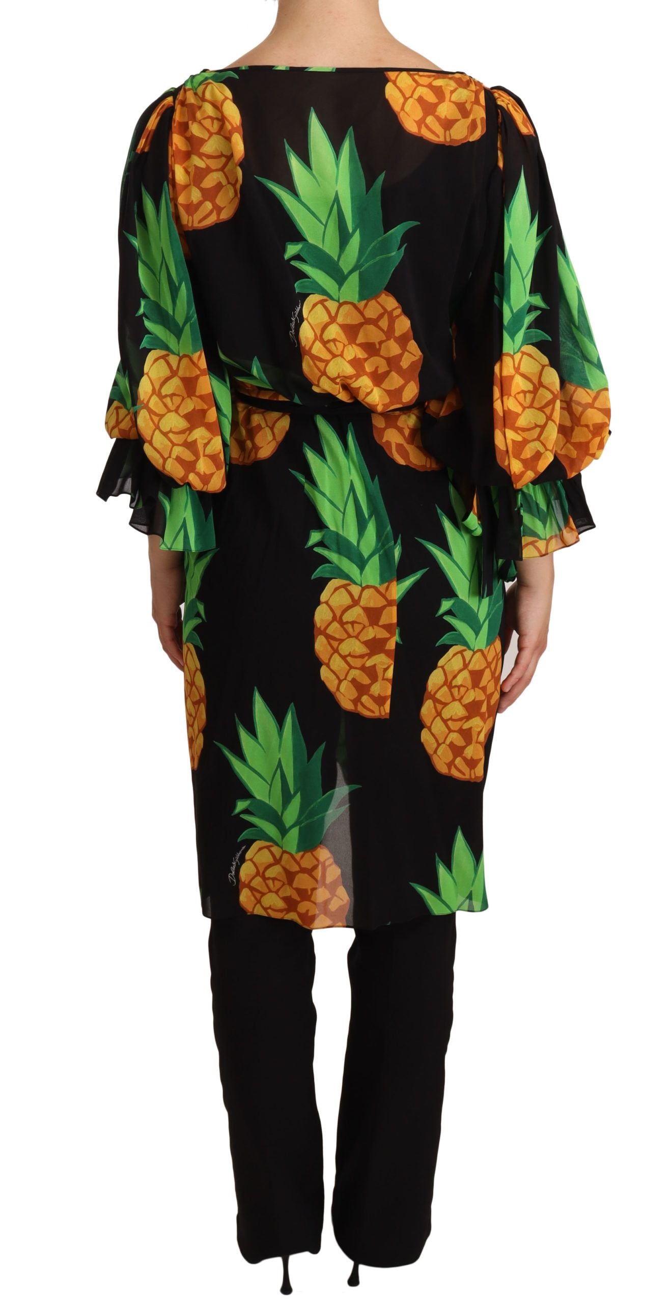 Lebendiges, drapiertes Wickelkleid mit Ananas-Print