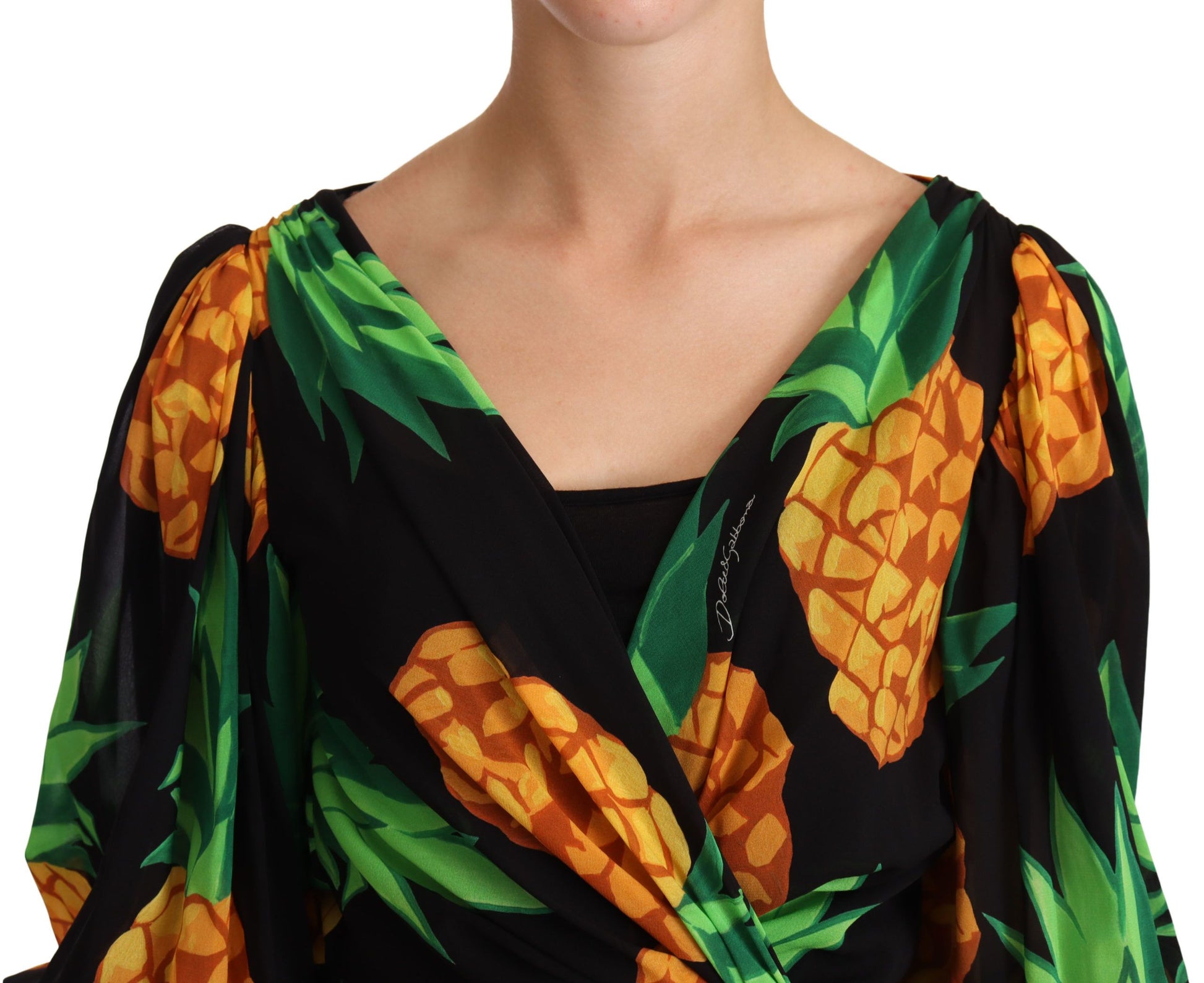 Lebendiges, drapiertes Wickelkleid mit Ananas-Print