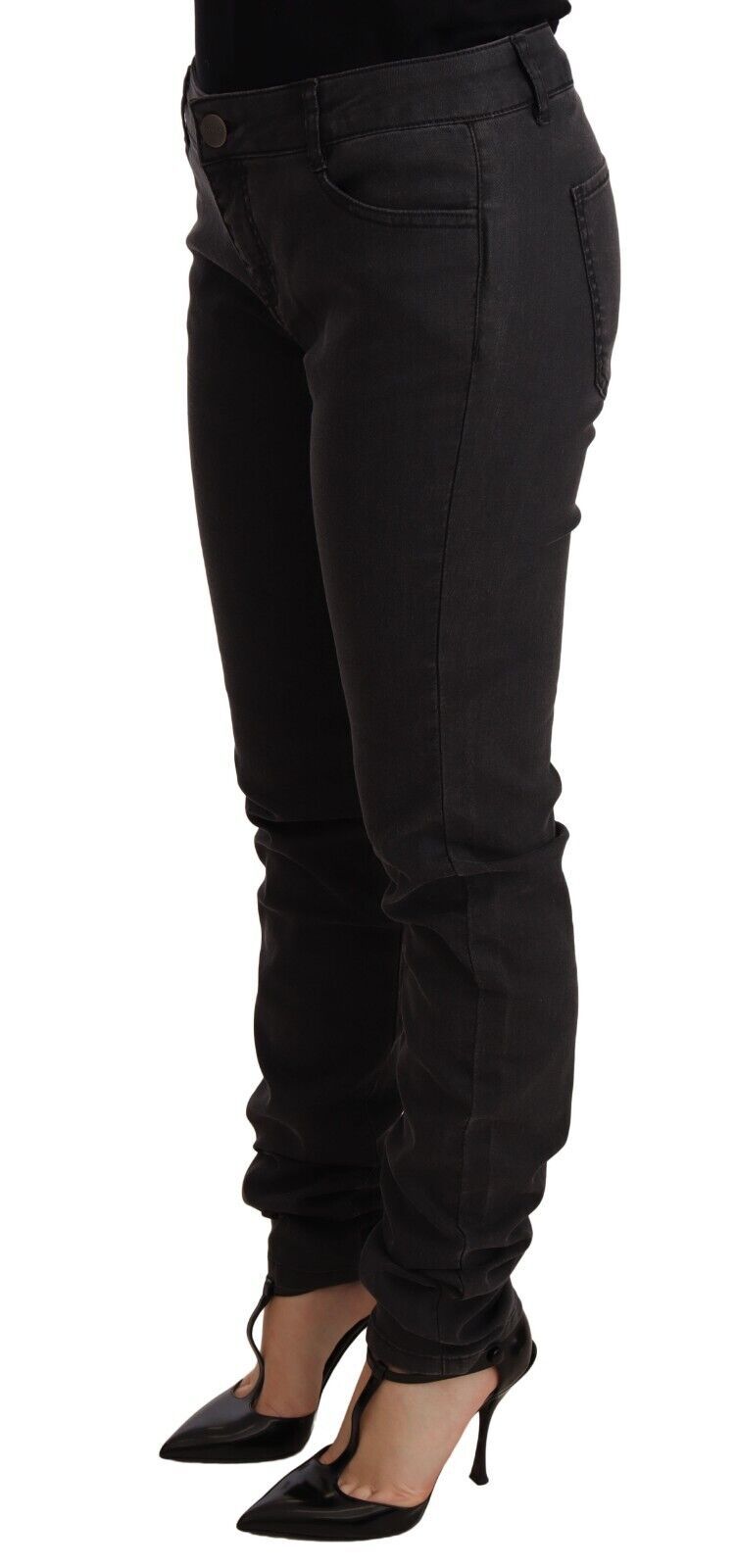 Schicker Skinny-Jeansstoff in Schwarz mit mittlerer Taille