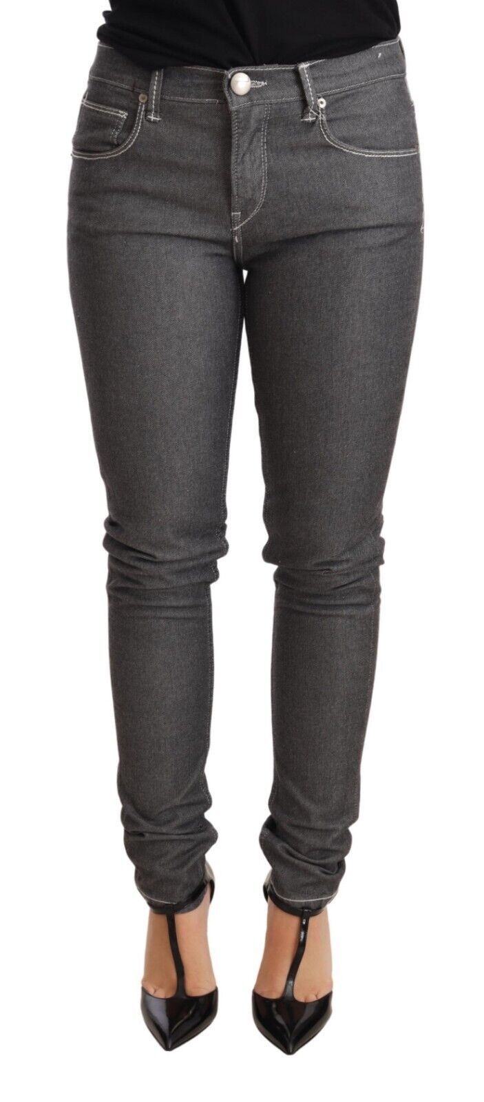 Elegante graue Skinny Jeans mit mittlerer Taille