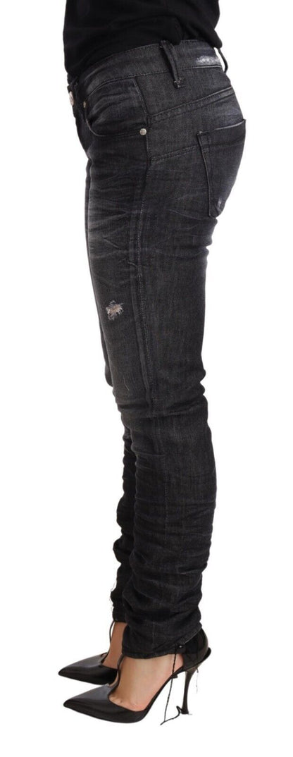 Eleganter Skinny-Jeansstoff mit niedriger Taille in Schwarz