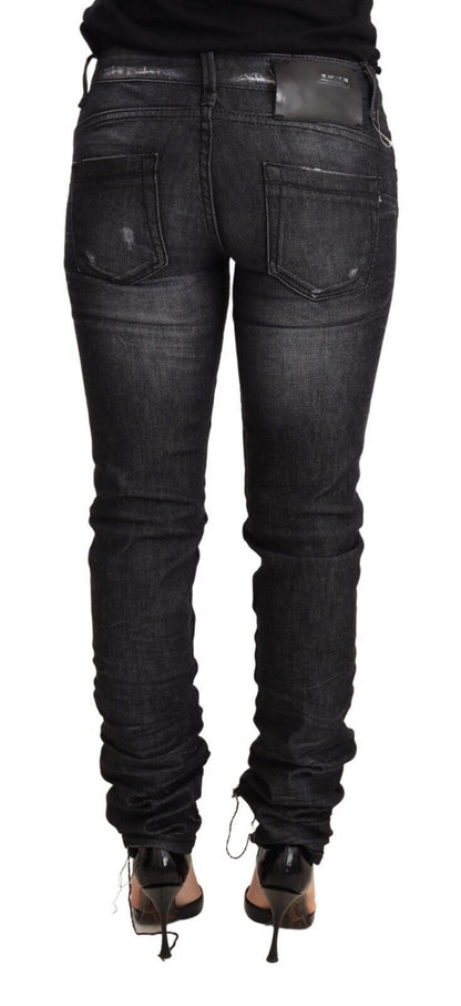 Eleganter Skinny-Jeansstoff mit niedriger Taille in Schwarz