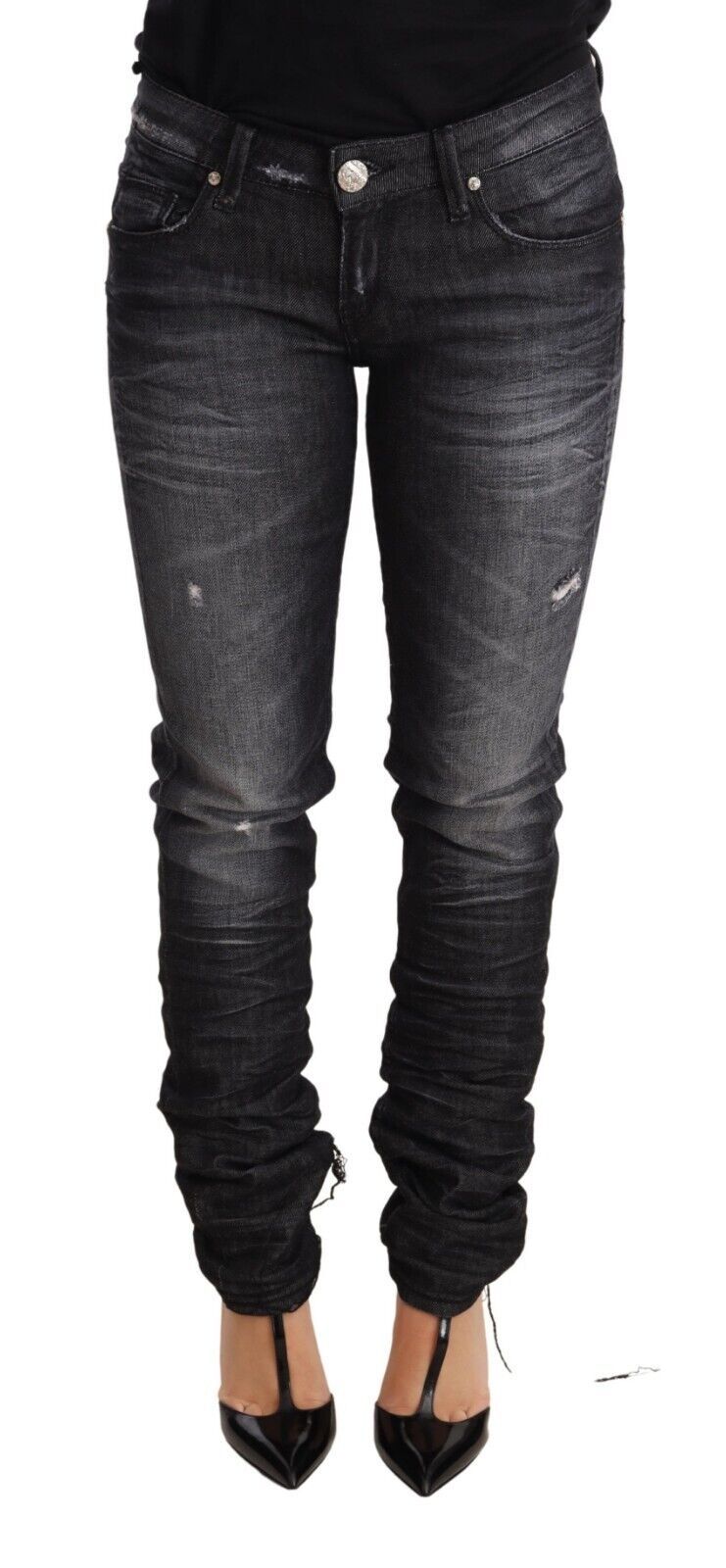 Eleganter Skinny-Jeansstoff mit niedriger Taille in Schwarz