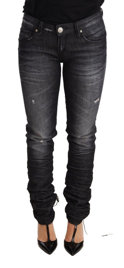 Eleganter Skinny-Jeansstoff mit niedriger Taille in Schwarz