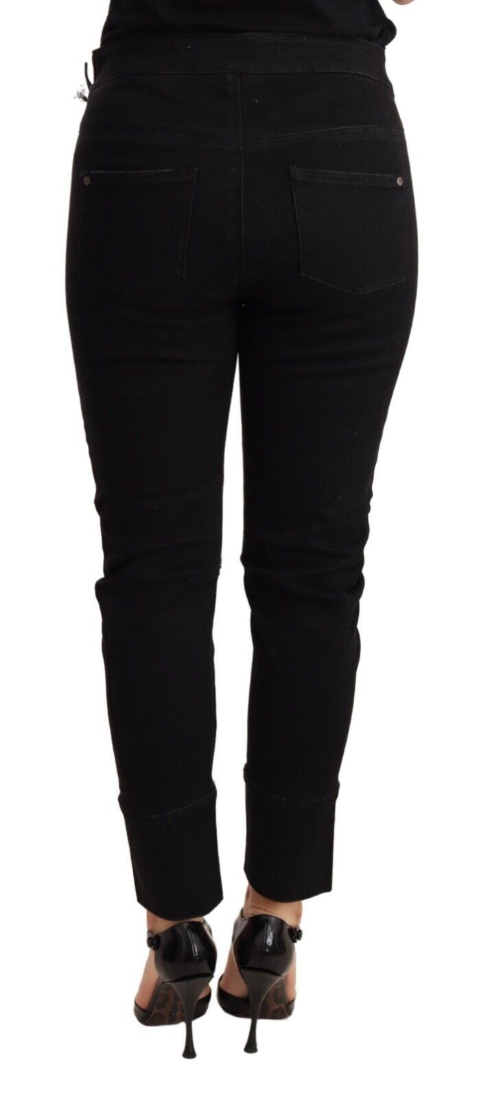 Schicke Skinny-Hose aus schwarzer Baumwolle mit niedriger Taille