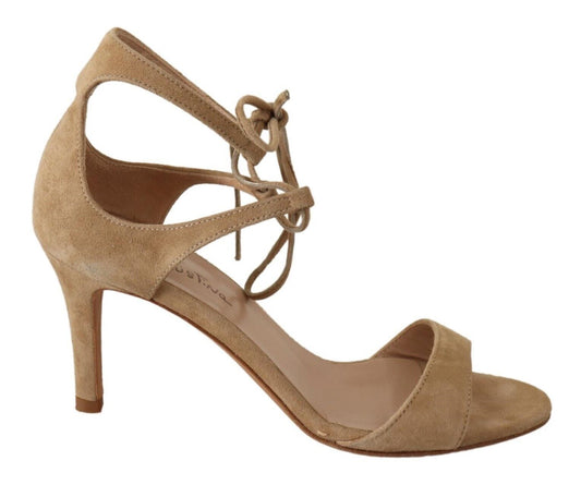 Elegante Pumps mit Fesselriemchen aus Wildleder in Beige