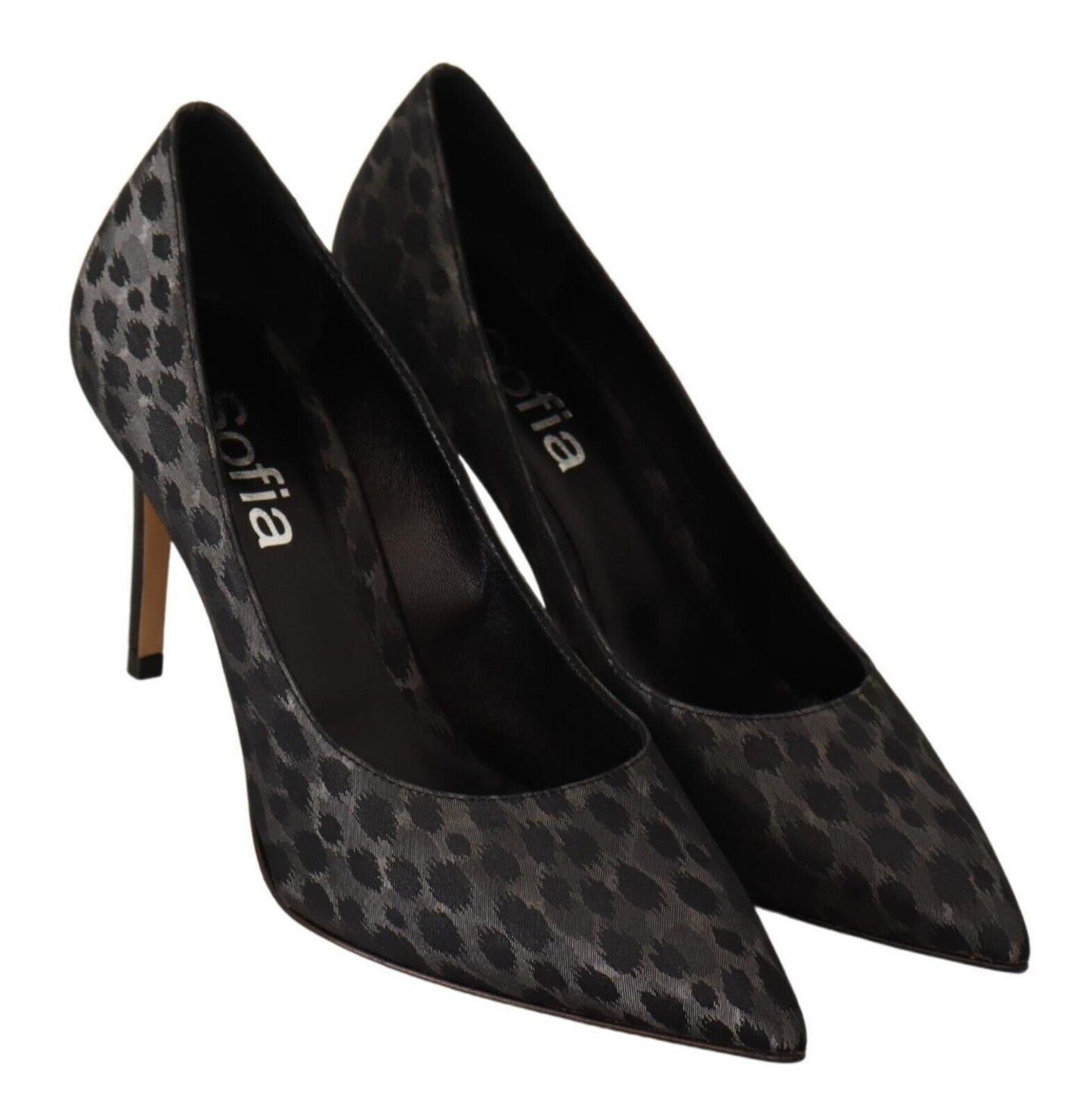 Elegante schwarze Pumps aus Leder mit Leopardenmuster