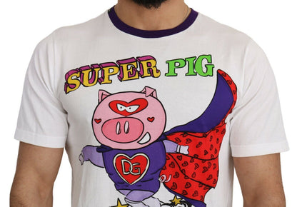 Schickes weißes Baumwoll-T-Shirt mit Schweinemotiv