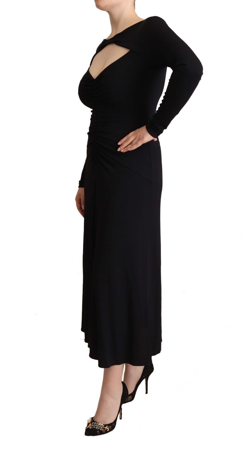 Elegantes schwarzes Maxikleid aus Nylon-Stretch