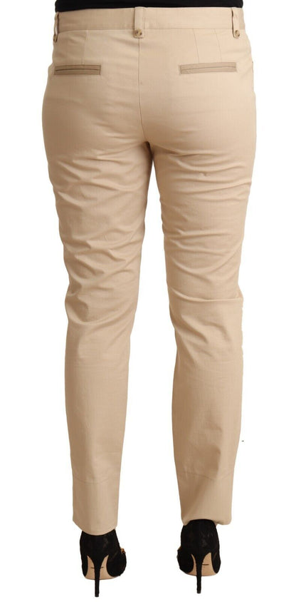 Elegant Beige Cotton Stretch Skinny Pants