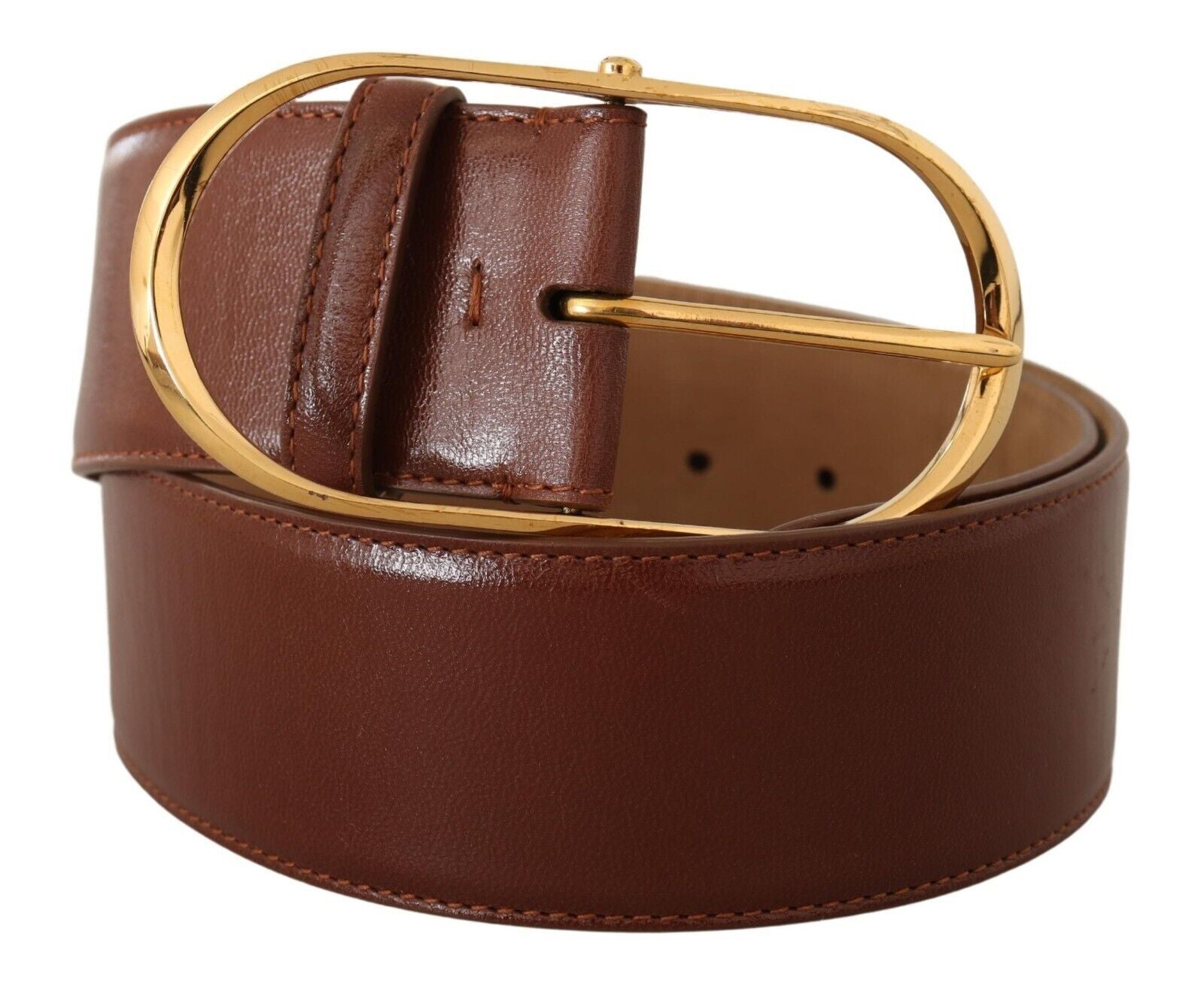 Elegant Brown Leather Belt with Gold Buckle