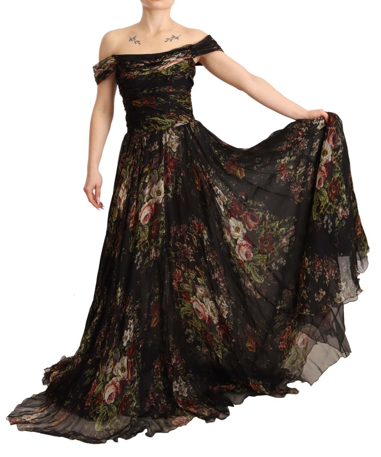 Floral Silk Off-Shoulder Long Dress