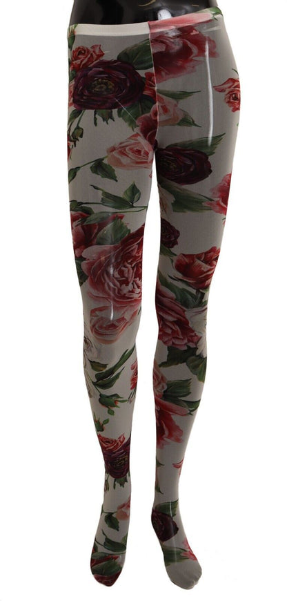 Elegant Rose-Printed Mesh Tights