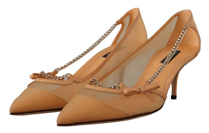 Edle beige Mesh Pumps mit silbernen Ketten