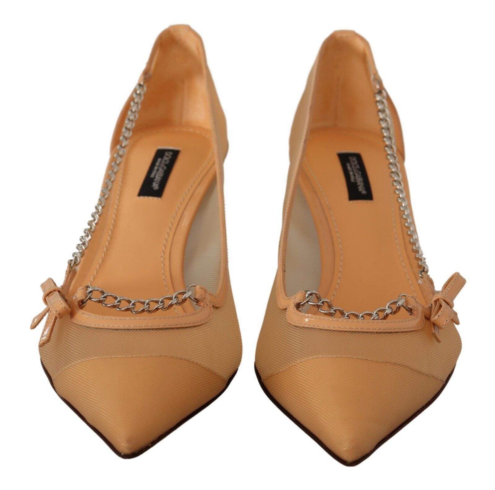 Edle beige Mesh Pumps mit silbernen Ketten