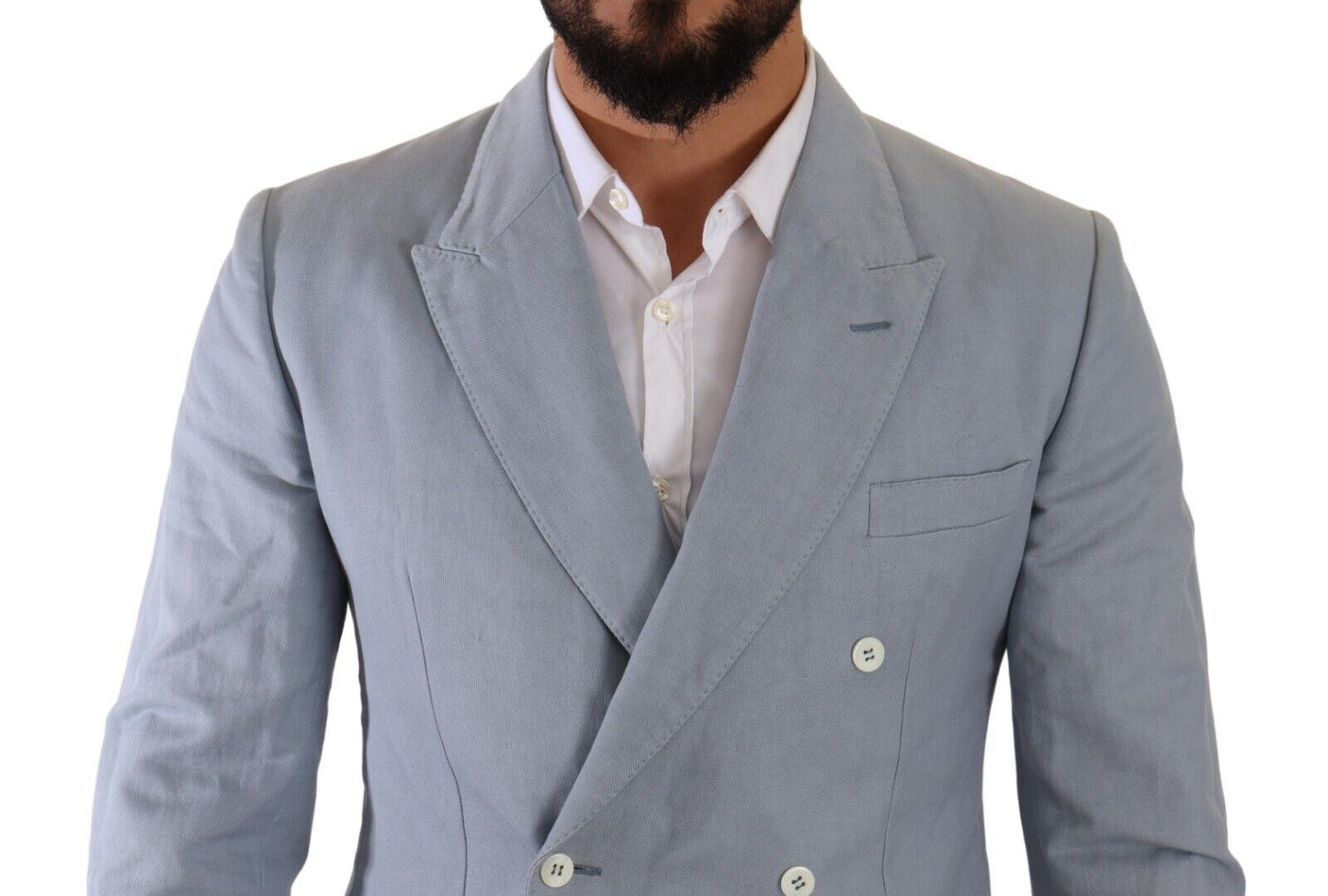 Eleganter Slim Fit Hellblauer Zweireihiger Blazer