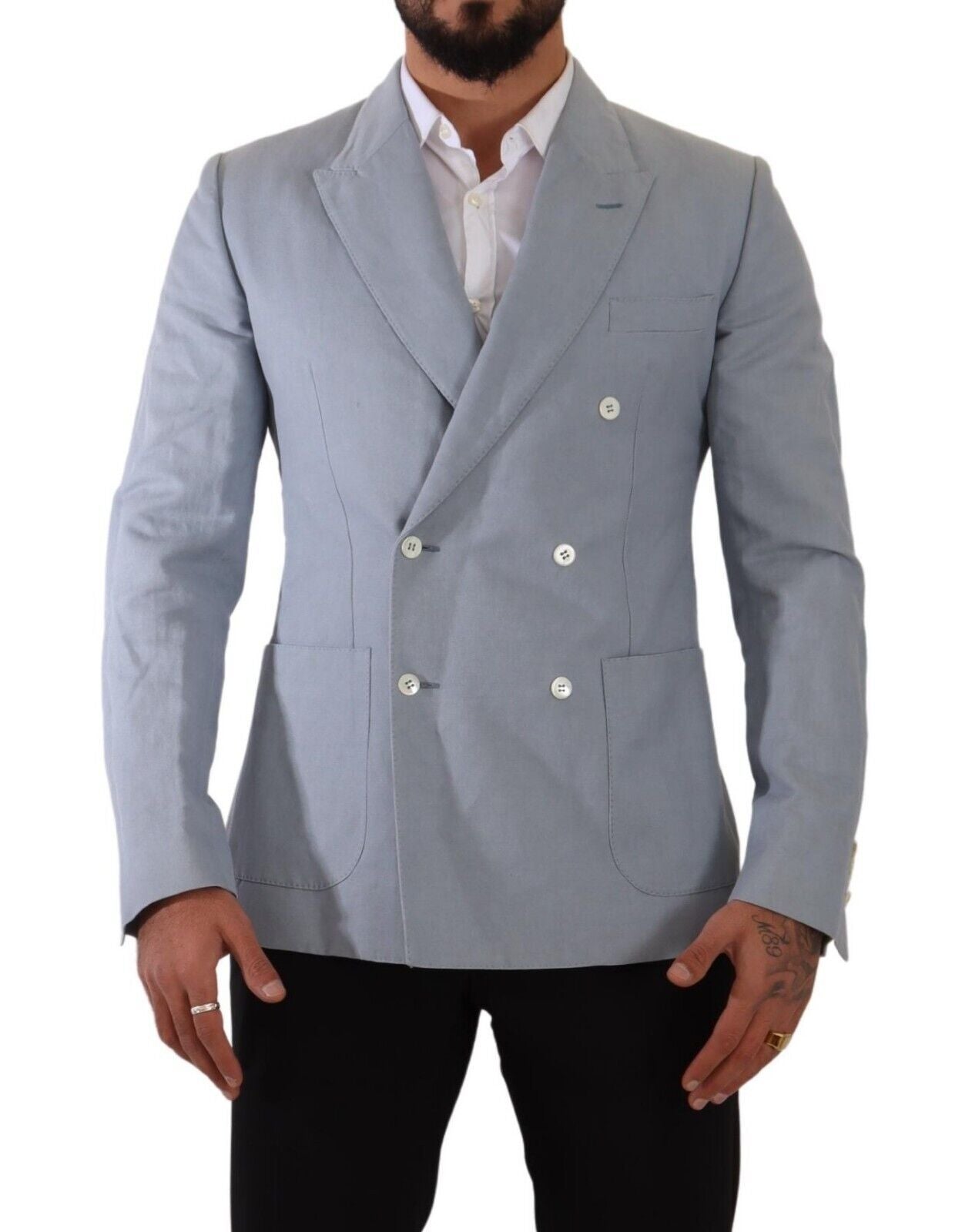 Eleganter Slim Fit Hellblauer Zweireihiger Blazer