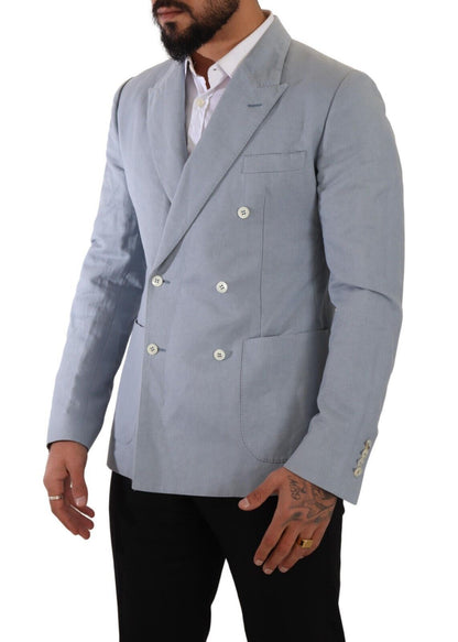 Eleganter Slim Fit Hellblauer Zweireihiger Blazer