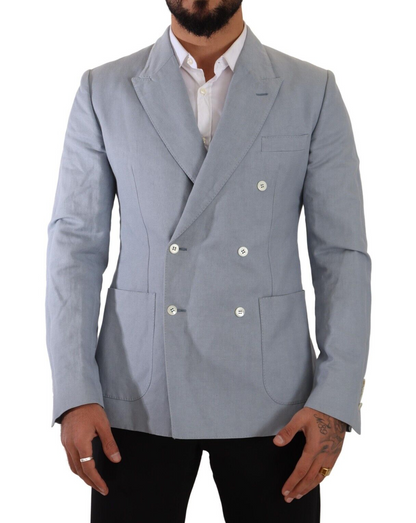 Eleganter Slim Fit Hellblauer Zweireihiger Blazer