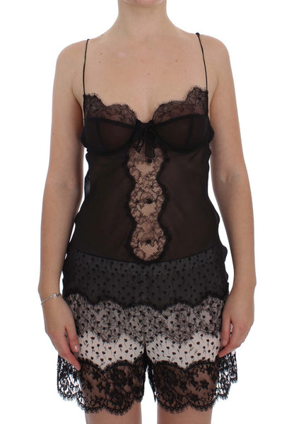 Elegant Black Silk Lace Lingerie Chemise