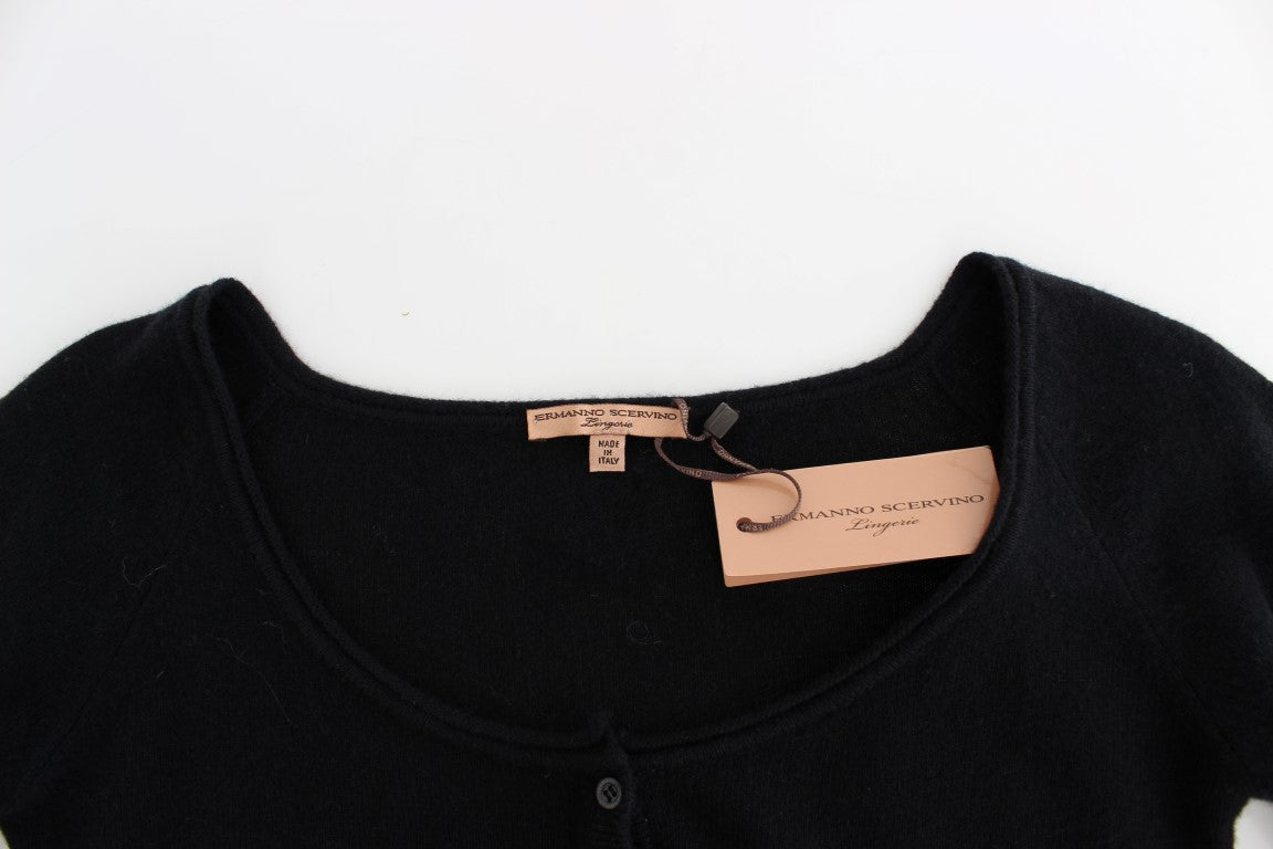 Chic Cropped Black Wool-Cashmere Sweater