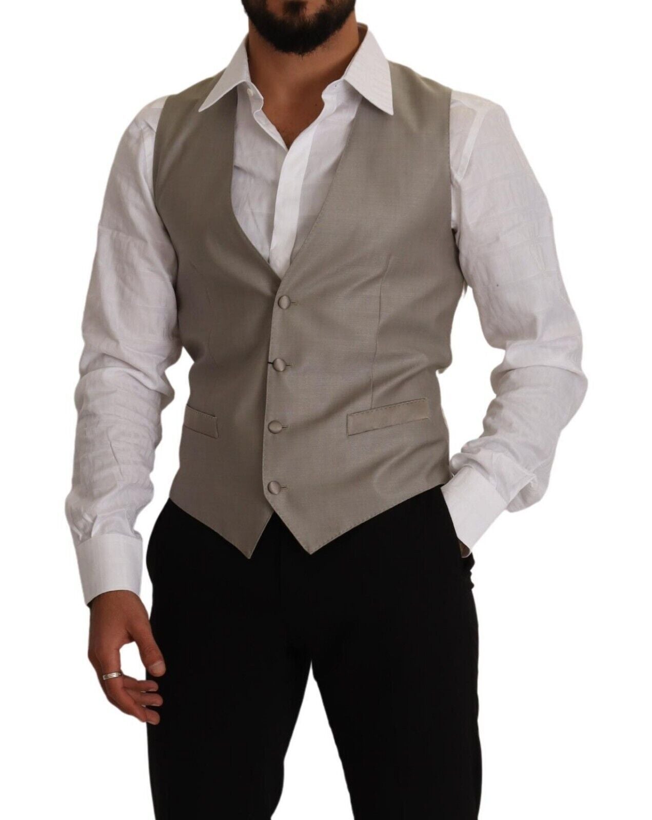 Elegant Single Breasted Dress Vest in Beige