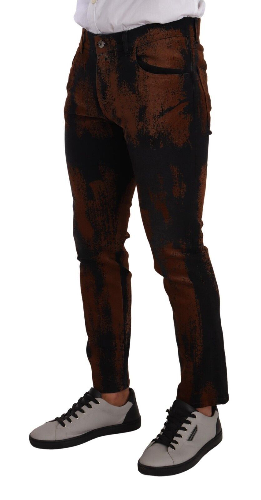 Schicke schwarzbraune Batik-Slim Fit Jeans