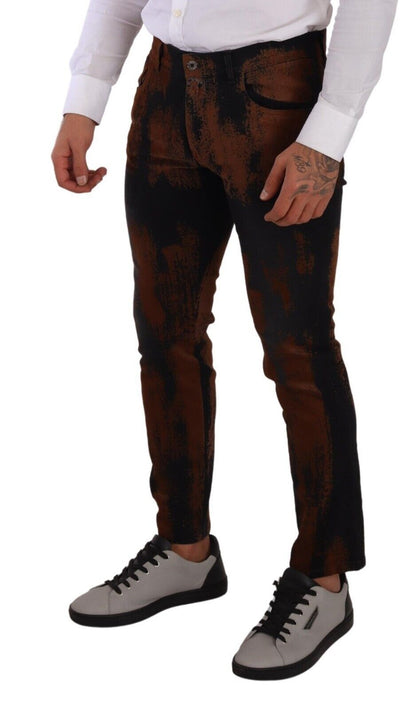 Schicke schwarzbraune Batik-Slim Fit Jeans