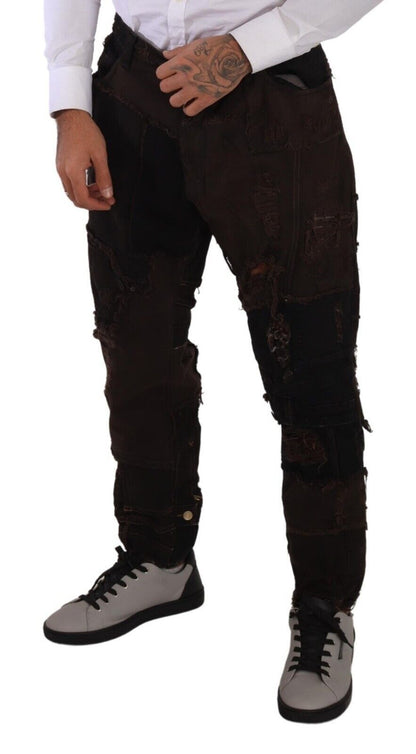 Elegant Distressed Patchwork Denim Jeans