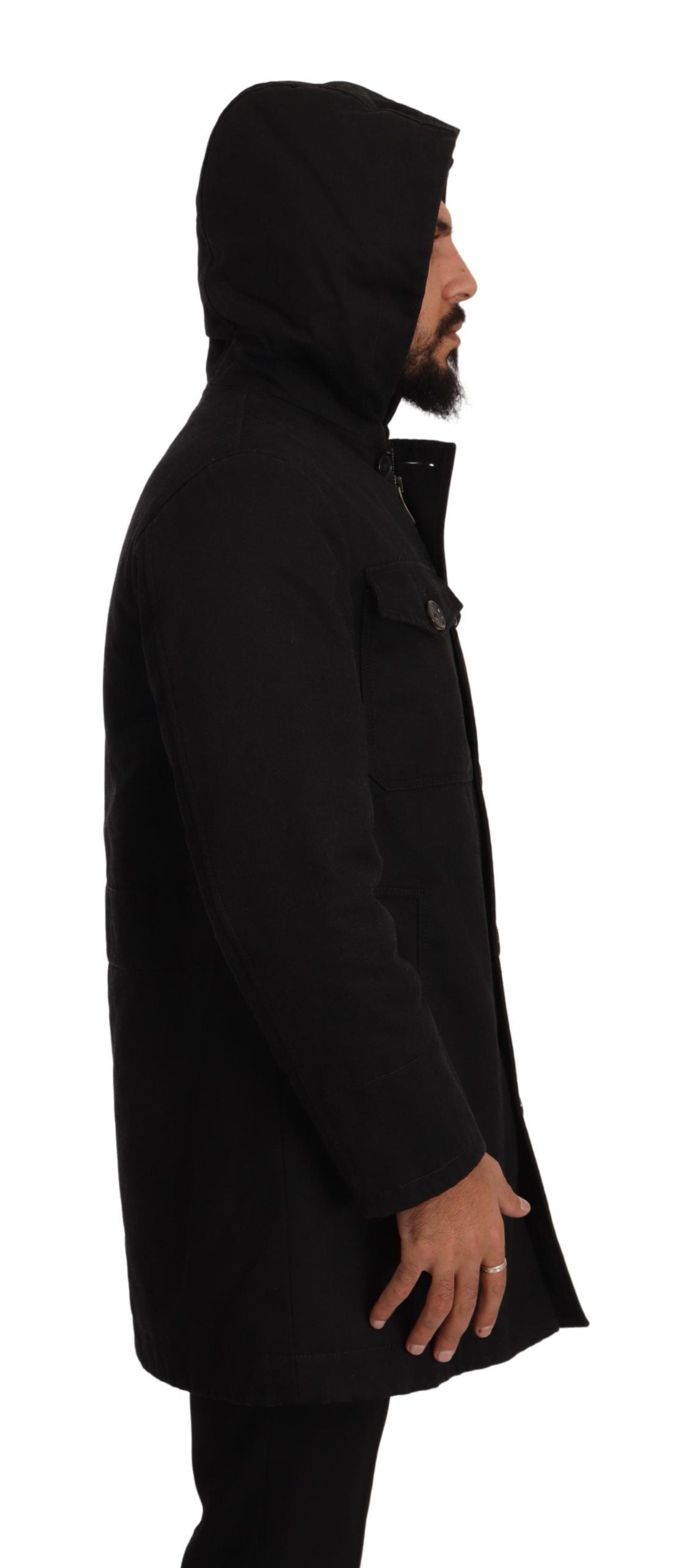 Elegante schwarze Parka-Kapuzenjacke