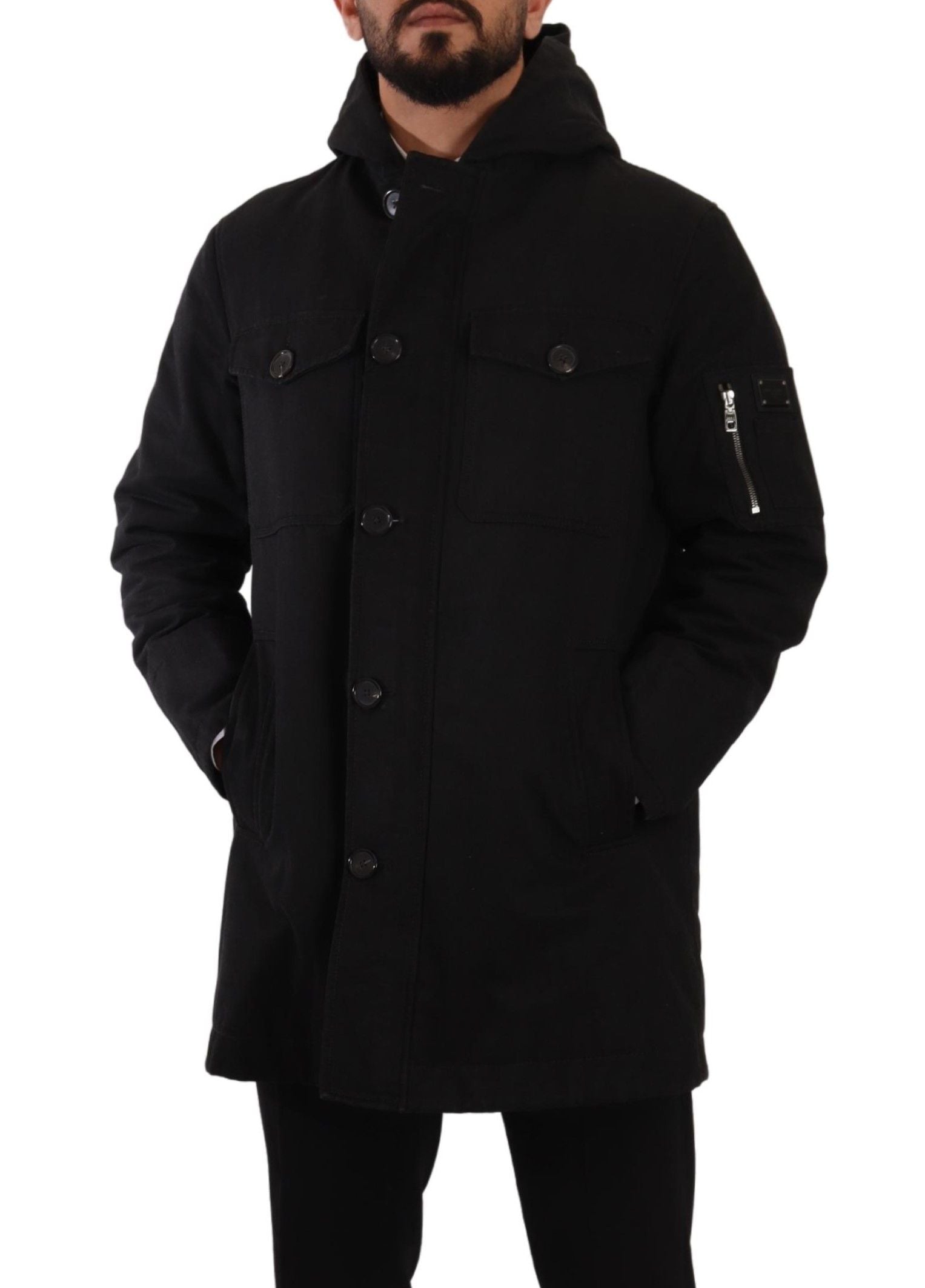 Elegante schwarze Parka-Kapuzenjacke