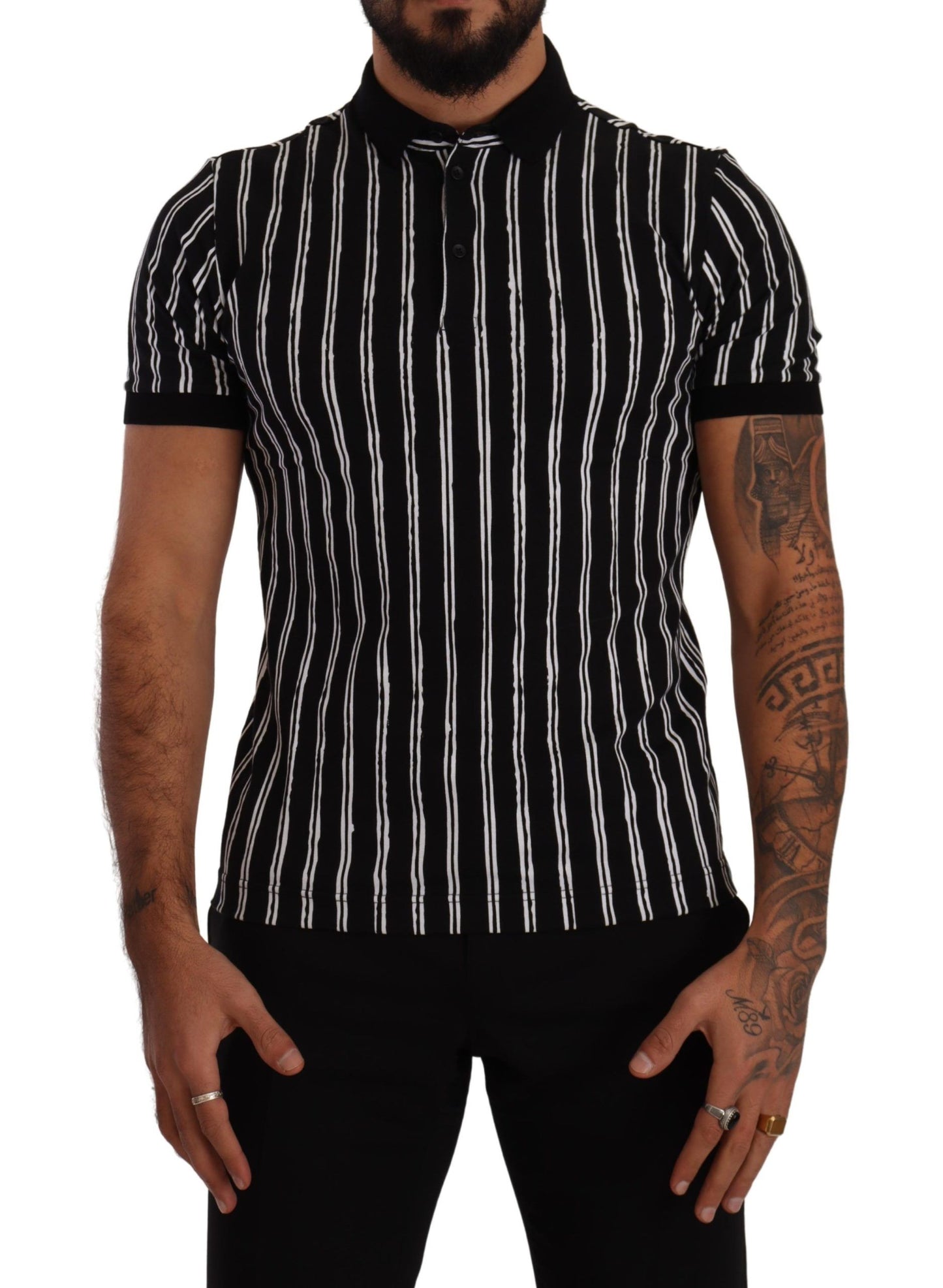 Elegantes gestreiftes Polo-T-Shirt in Schwarz