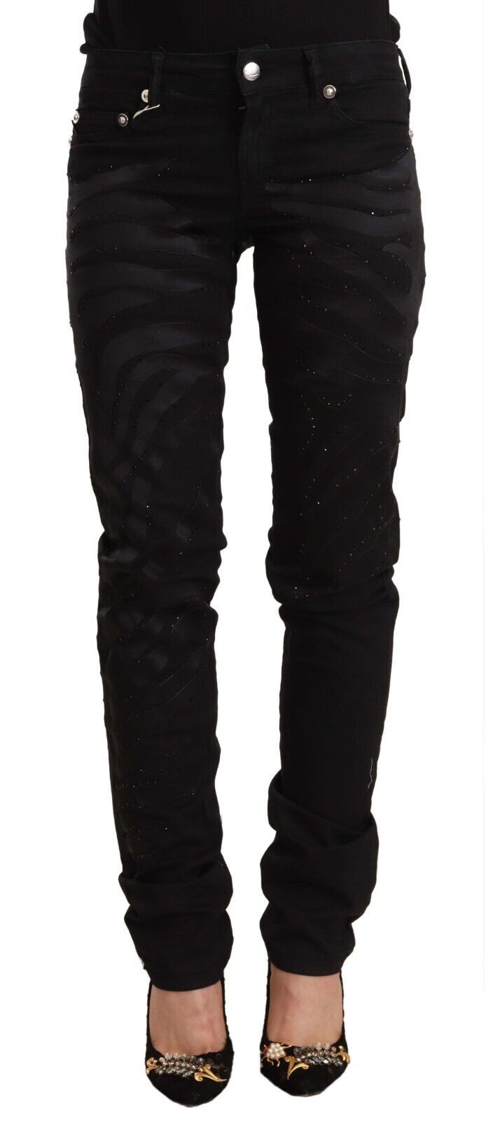 Elegante schwarze Slim Fit Jeans mit Verzierung