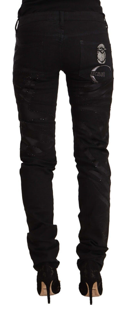 Elegante schwarze Slim Fit Jeans mit Verzierung