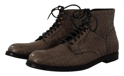 Elegante Krokodil-Derby-Brogue-Stiefel