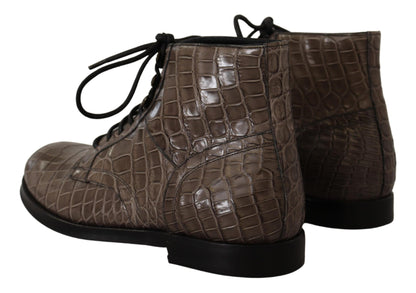 Elegante Krokodil-Derby-Brogue-Stiefel