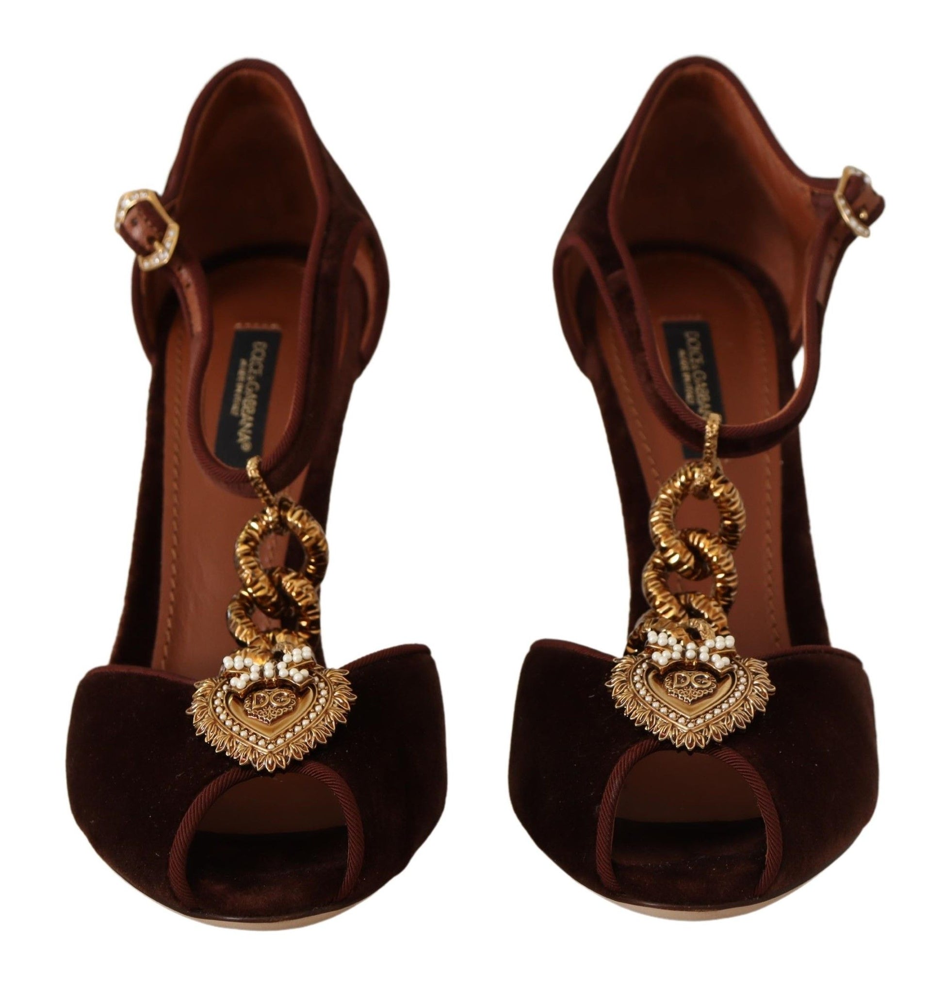 Elegante High Heels aus Samt mit Golddetails