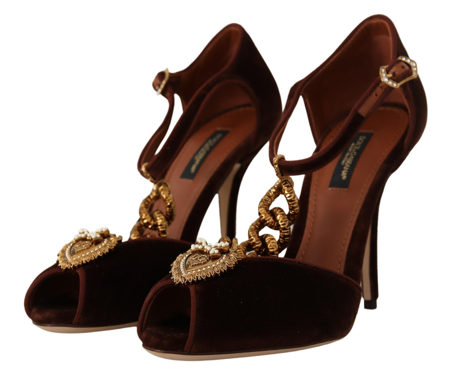 Elegante High Heels aus Samt mit Golddetails