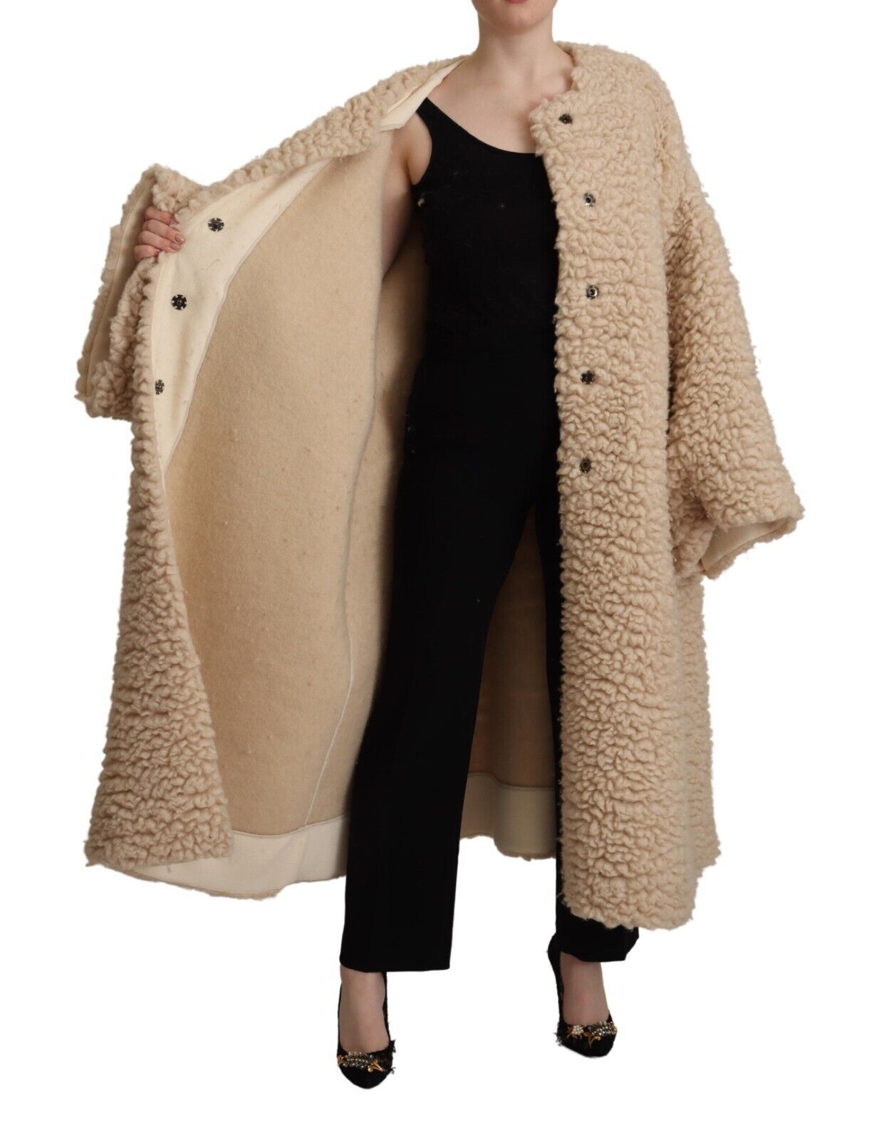 Elegante beige Kaschmir-Manteljacke