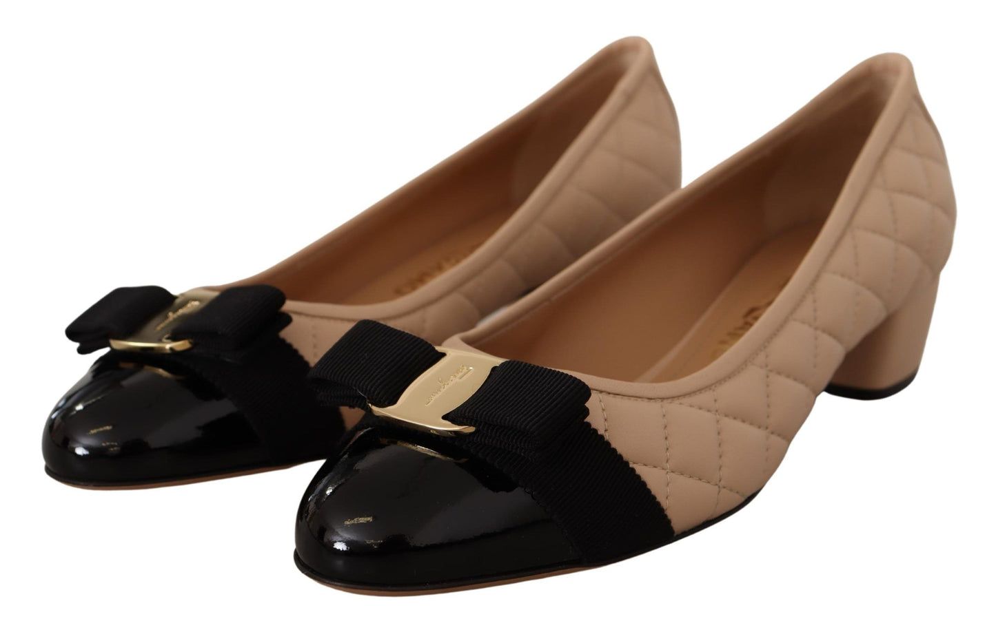 Edle gesteppte Lederpumps in Beige und Schwarz