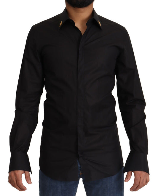 Elegantes Slim Fit-Hemd aus schwarzer Baumwolle