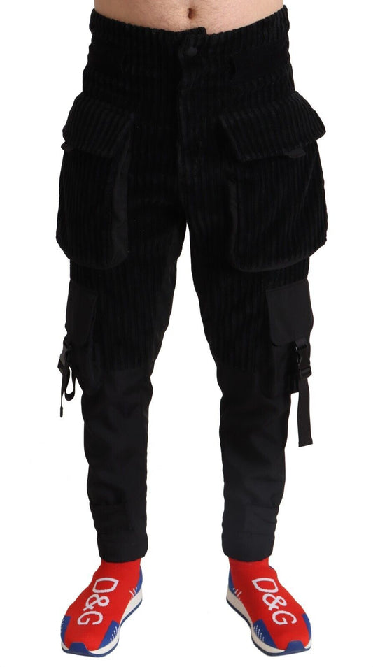 Elegante schwarze Cargo Cordhose